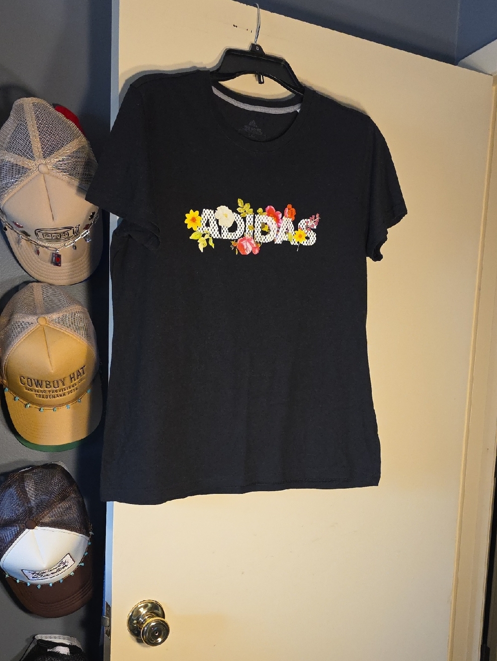 Adidas Black Floral Logo Tee